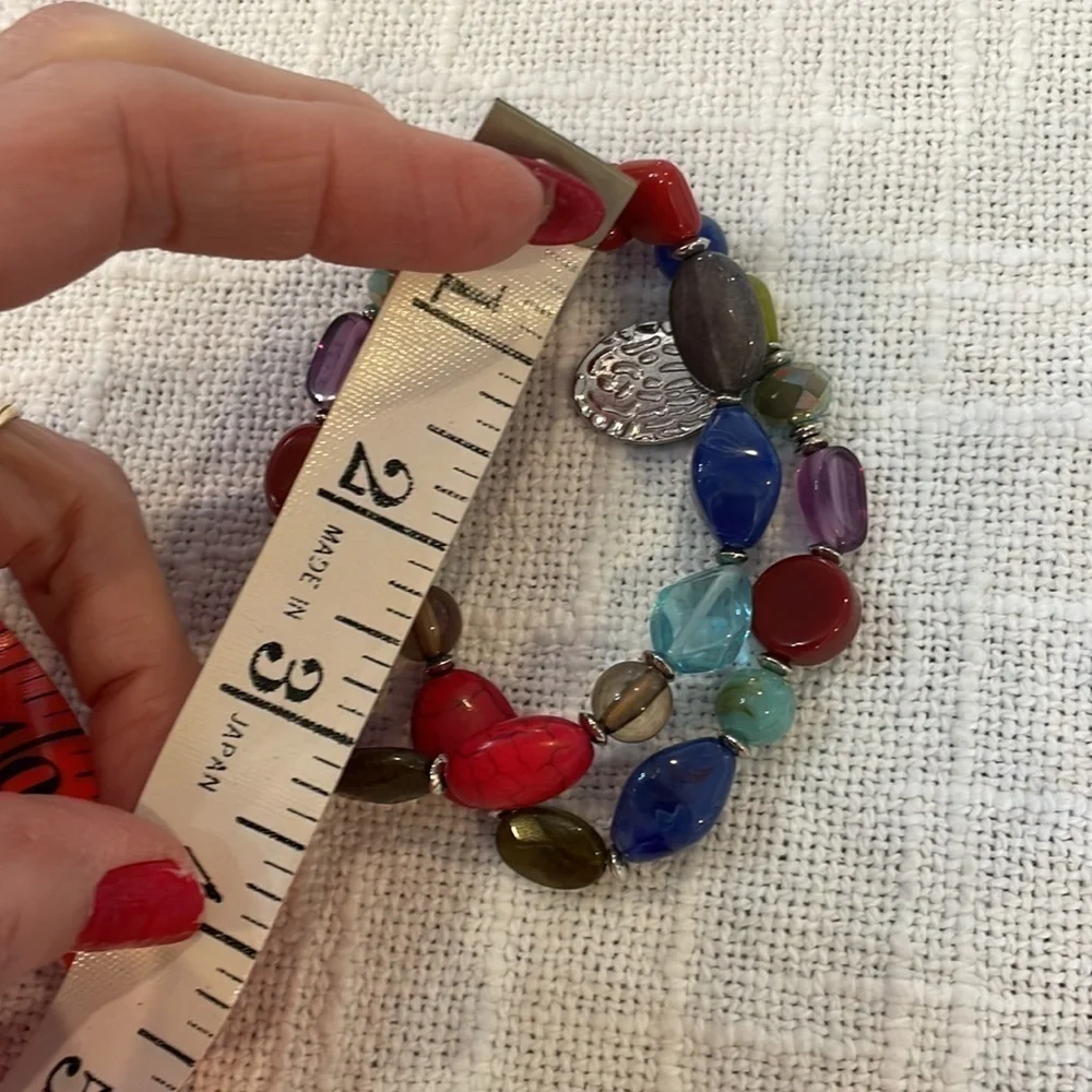 Matching colorful set dangle drop natural stone acrylic bead cluster earrings